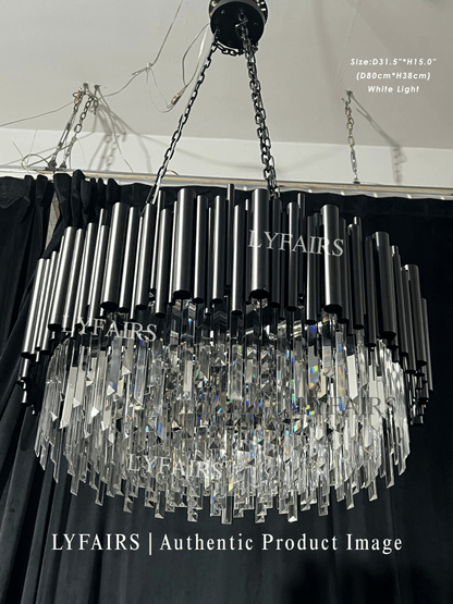 Modern Round Black Tube Crystal Chandelier for Low Ceiling