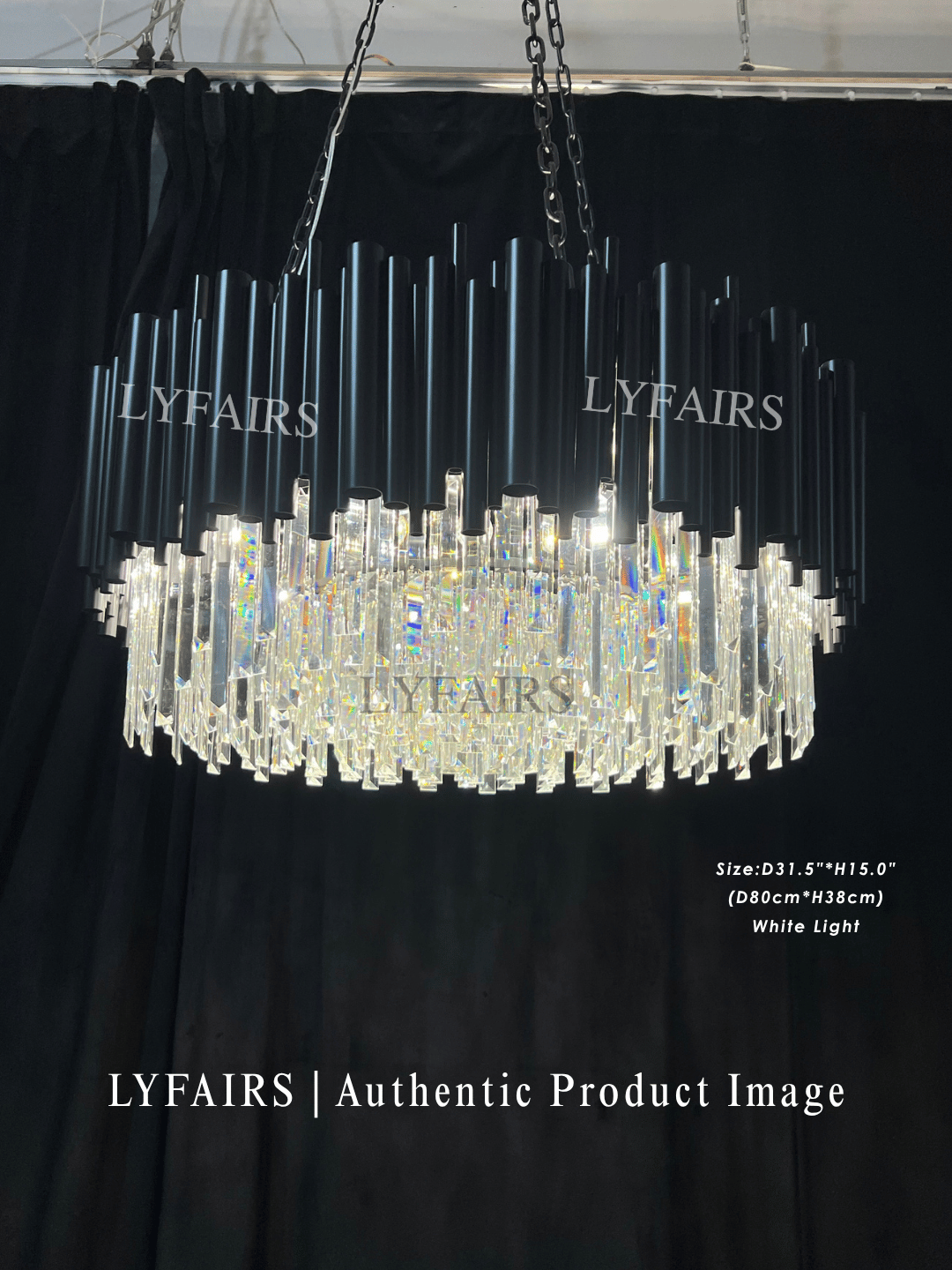 Modern Round Black Tube Crystal Chandelier for Low Ceiling
