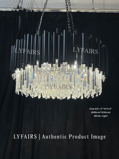 Modern Round Black Tube Crystal Chandelier for Low Ceiling