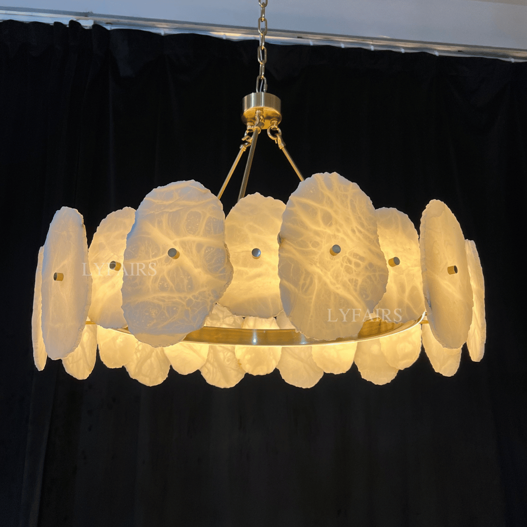 Modern Round/Linear Alabaster Chandelier for Living Room/Dining Room/Kitchen Island