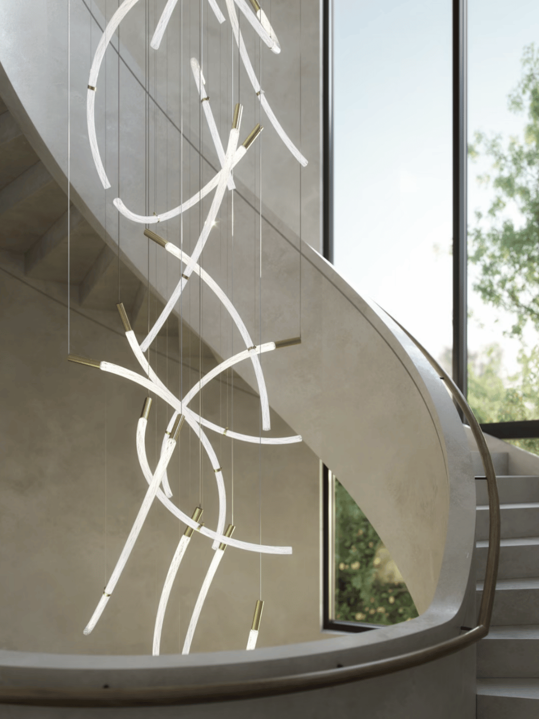 Modern Sculptural Curved Air Bubble Crystal Rod LED Chandelier