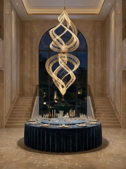 Modern Sculptural Double Spiral Textured Acrylic Suspension Light for Grand Stairwell/Hall