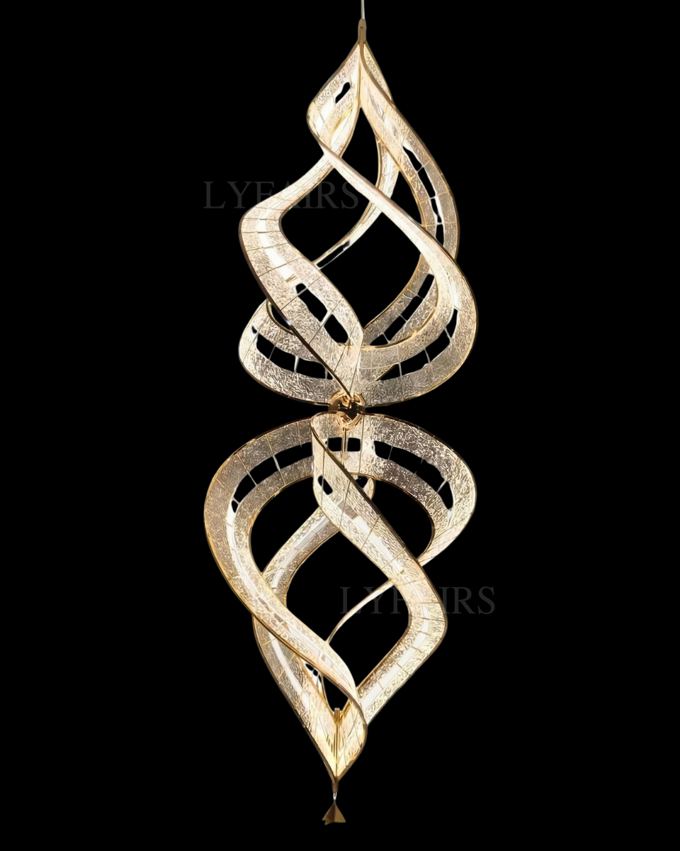Modern Sculptural Double Spiral Textured Acrylic Suspension Light for Grand Stairwell/Hall