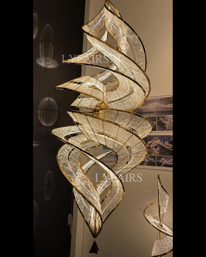 Modern Sculptural Double Spiral Textured Acrylic Suspension Light for Grand Stairwell/Hall