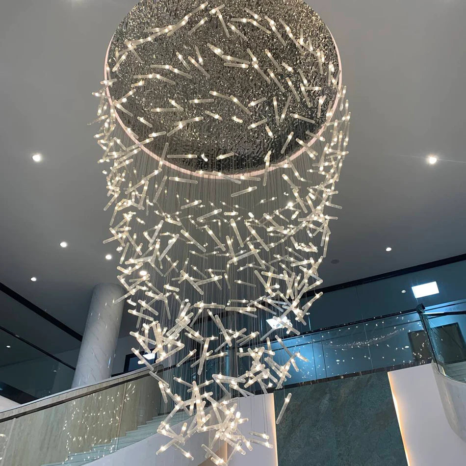 Lustre de luxe en cristal flottant en spirale pour escalier, hall d'entrée, hôtel, restaurant, villa