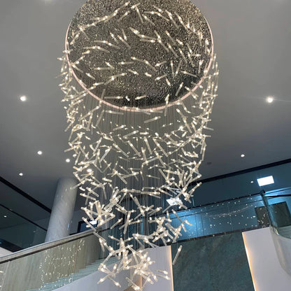 Lustre de luxe en cristal flottant en spirale pour escalier, hall d'entrée, hôtel, restaurant, villa