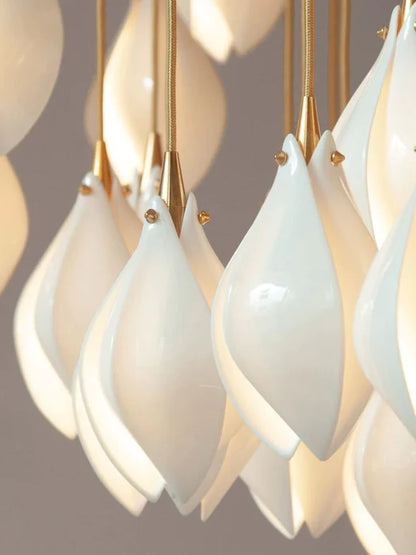 Nordic Magnolia Flower Ceramics Chandelier with Round Canopy