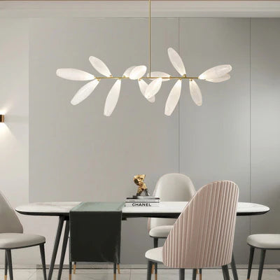 Minimalist Linear Rice Grain Shaped Bulb Iron Chandelier for Dining Room