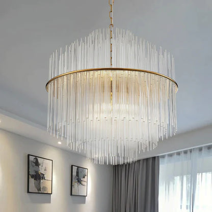 Light Luxury Tiered Crystal Rod Pendant Chandelier for Living/Dining Room