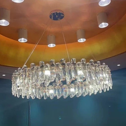 Ice Clear Round and Long Crystal Chandelier For Living Room Ceiling Lamp for Dining / Bedroom Hallway Light