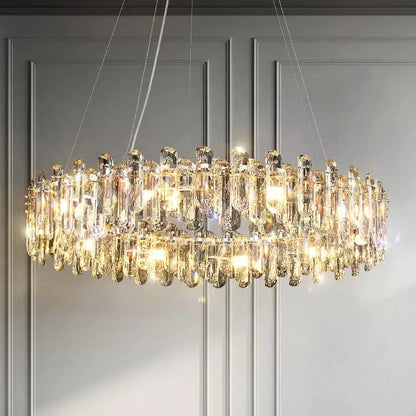 Ice Clear Round and Long Crystal Chandelier For Living Room Ceiling Lamp for Dining / Bedroom Hallway Light