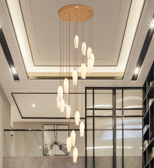 Lustre élégant en forme de tulipe blanche pour hall d'entrée ou escalier, nouveauté 2023
