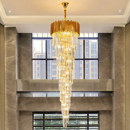 Luxury Gold Spiral Crystal Chandelier for Staircase/Foyer/Entryway