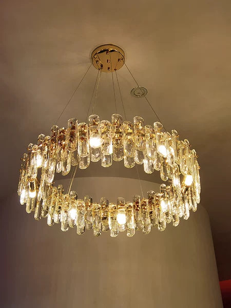 Ice Clear Round and Long Crystal Chandelier For Living Room Ceiling Lamp for Dining / Bedroom Hallway Light