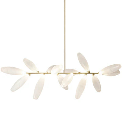 Minimalist Linear Rice Grain Shaped Bulb Iron Chandelier for Dining Room