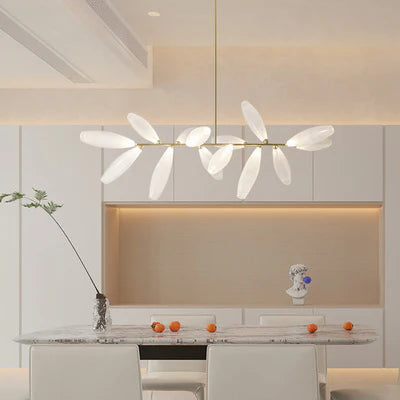 Minimalist Linear Rice Grain Shaped Bulb Iron Chandelier for Dining Room