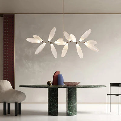 Minimalist Linear Rice Grain Shaped Bulb Iron Chandelier for Dining Room