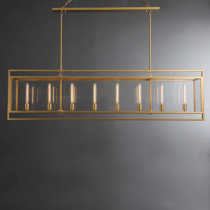 Modern Linear Steel Glass Lampshade Chandelier for Dining Room/Kitchen Island