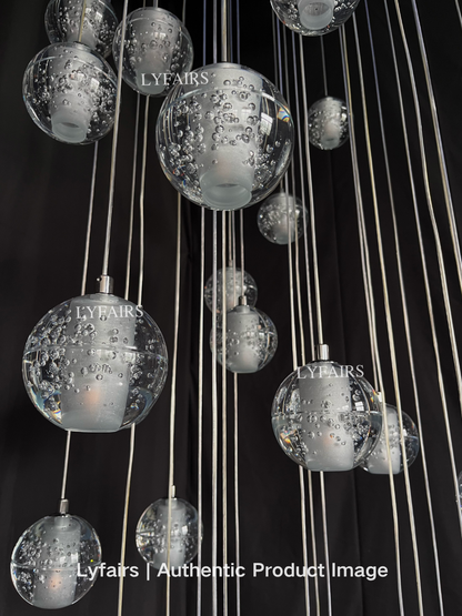 Oversized Nordic Art Round Air Bubbles Pendant Chandelier for Stairs/Spiral Staircase/Hotel Lobby