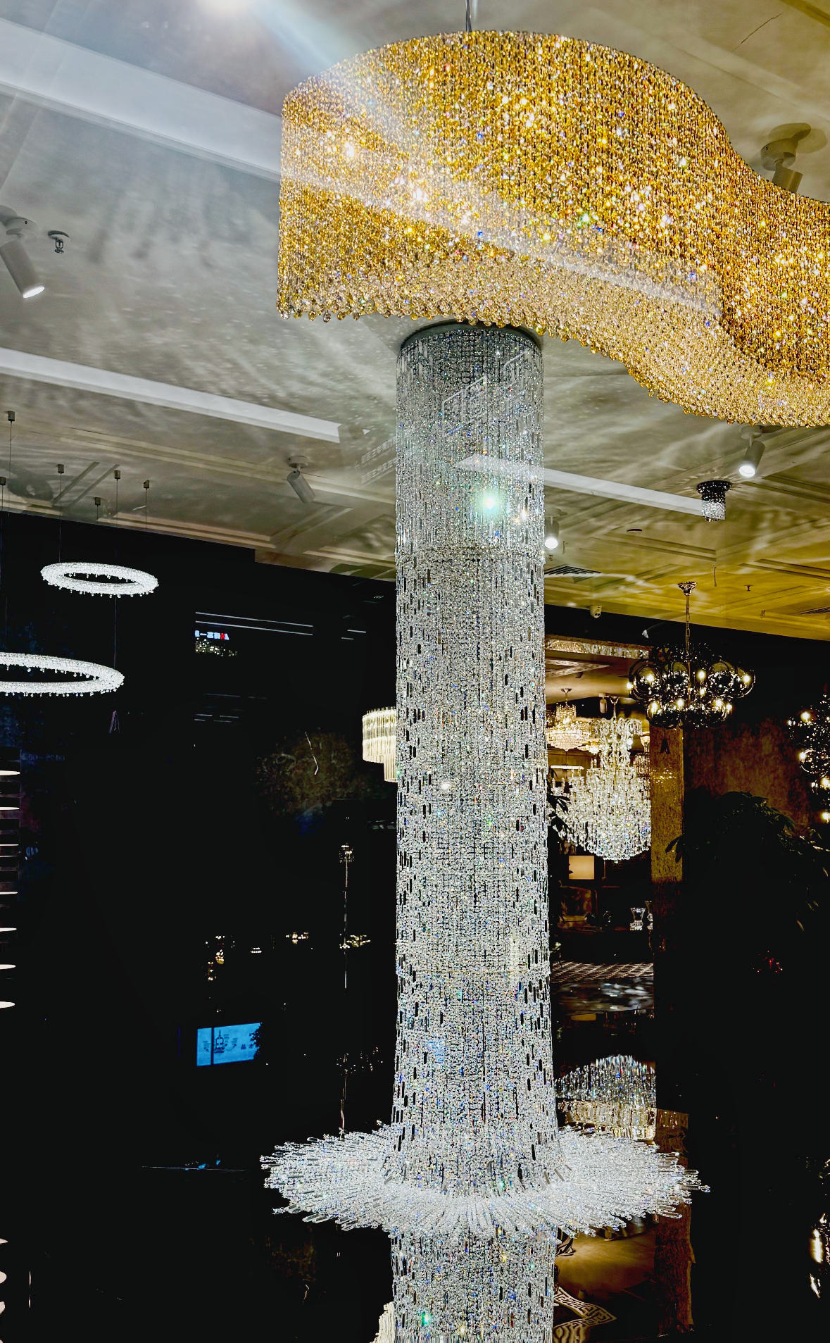 Oversized Art Designer Silver Crystal Long Ceiling Column Waterfall Chandelier