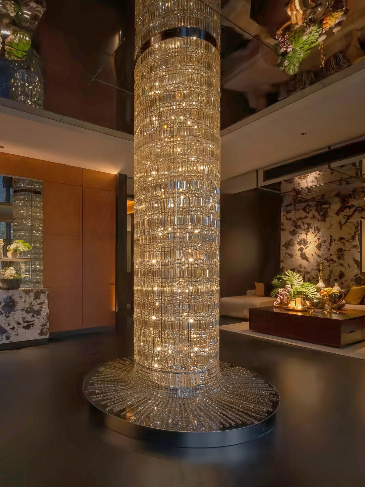 Oversized Art Designer Silver Crystal Long Ceiling Column Waterfall Chandelier