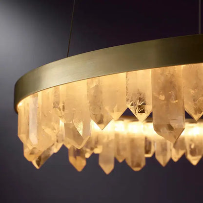 Modern Style Rings Brass & Natural Quartz Crystal Chandelier in Brass/Black Finish