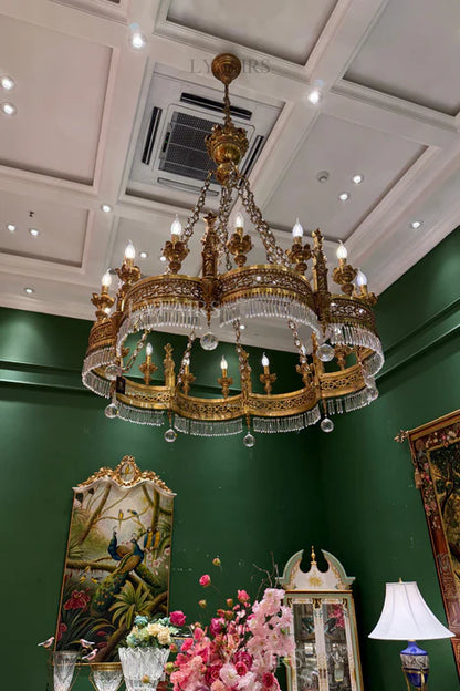 LYFAIRS x FH&Home Antique Bronze Regal Crown Crystal Chandelier