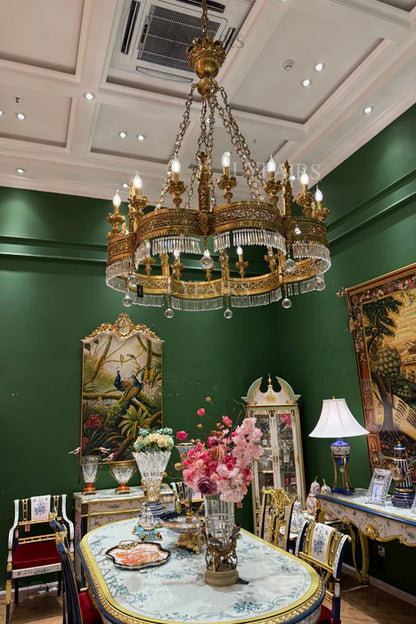 LYFAIRS x FH&Home Antique Bronze Regal Crown Crystal Chandelier