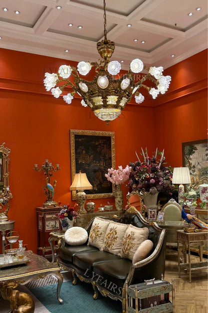 LYFAIRS x FH&Home Baroque Elegant Floral Glass Chandelier