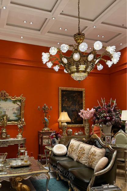 LYFAIRS x FH&Home Baroque Elegant Floral Glass Chandelier