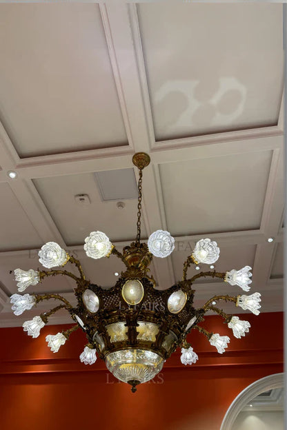 LYFAIRS x FH&Home Baroque Elegant Floral Glass Chandelier