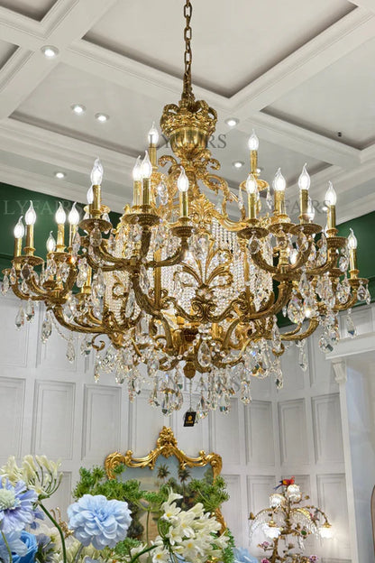 LYFAIRS x FH&Home Brass Crown Crystal Tassel Chandelier