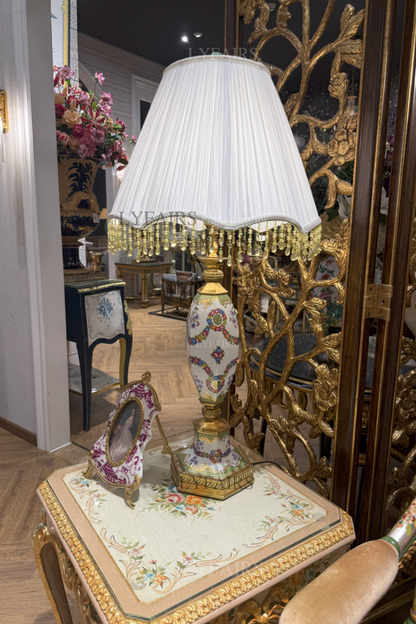 LYFAIRS x FH&Home Graceful Ceramic Table Lamp with Pleated Fringe Shade