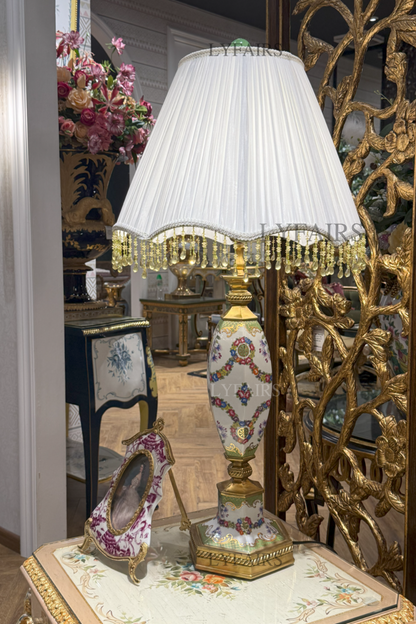 LYFAIRS x FH&Home Graceful Ceramic Table Lamp with Pleated Fringe Shade
