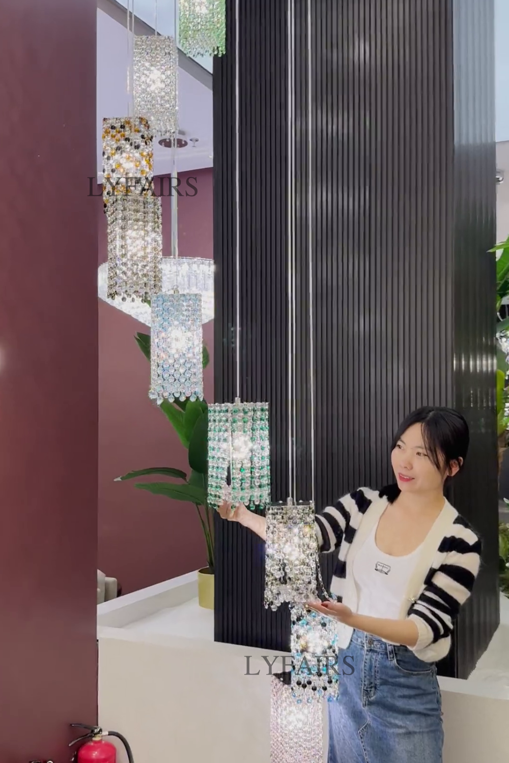 Modern Floating Colorful Crystal Chandelier for High Ceilings