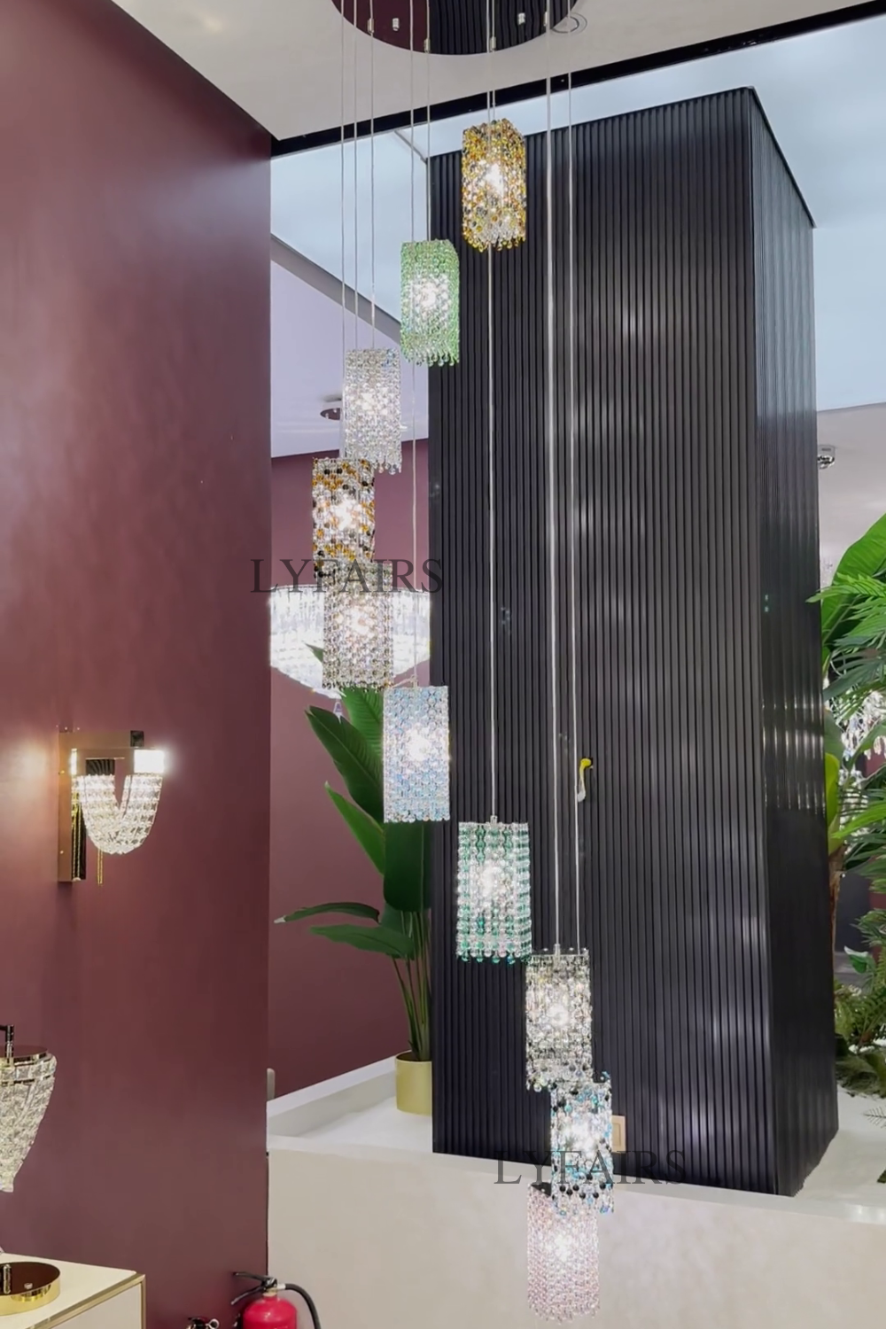 Modern Floating Colorful Crystal Chandelier for High Ceilings