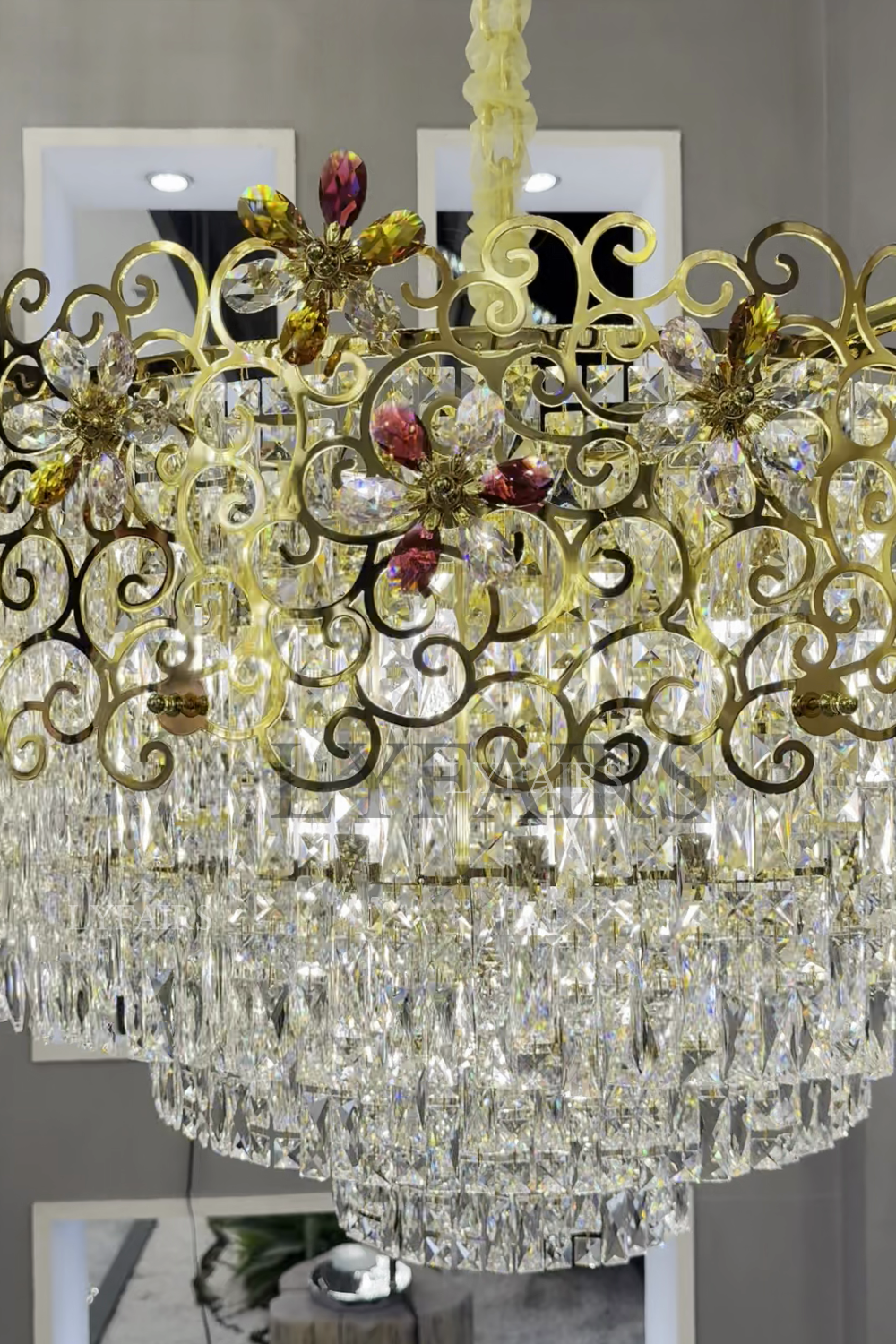 Copper Vineman Crystal Flower Chandelier for Low Ceilings