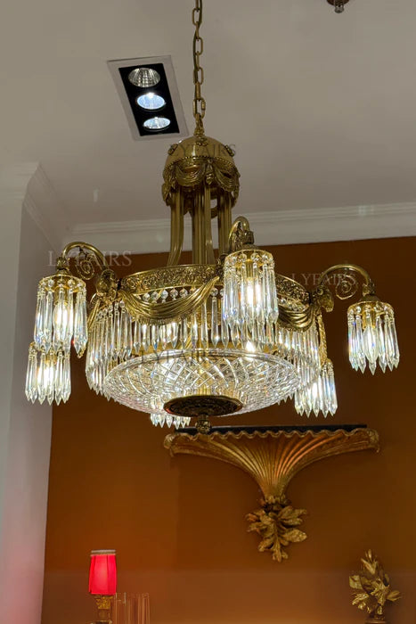LYFAIRS x FH&Home Baroque Brass Festoon Handecrafted Glass Crystal Chandelier SKU DY-02504089