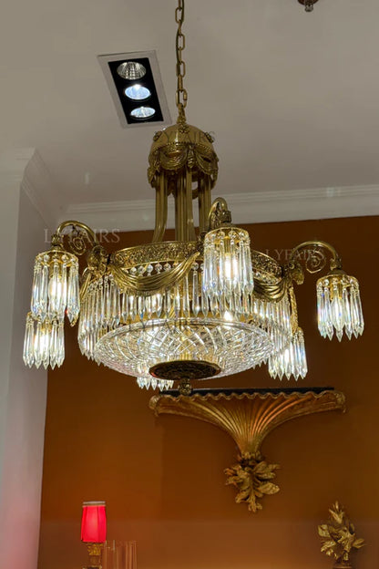 LYFAIRS x FH&Home Baroque Brass Festoon Handecrafted Glass Crystal Chandelier SKU DY-02504089