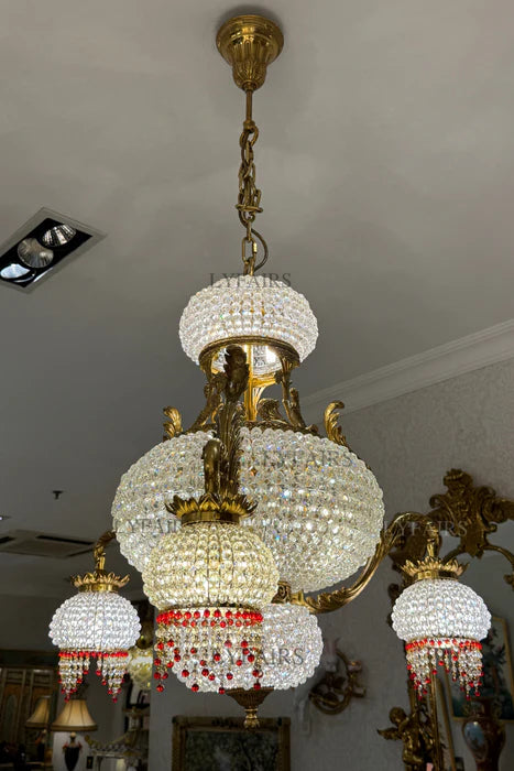 LYFAIRS x FH&Home Arabian Night Opulence Luxury Vintage Brass Chandelier with Ruby Teardrops
