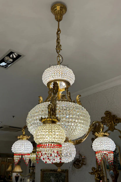 LYFAIRS x FH&Home Arabian Night Opulence Luxury Vintage Brass Chandelier with Ruby Teardrops