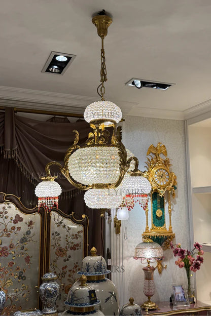 LYFAIRS x FH&Home Arabian Night Opulence Luxury Vintage Brass Chandelier with Ruby Teardrops