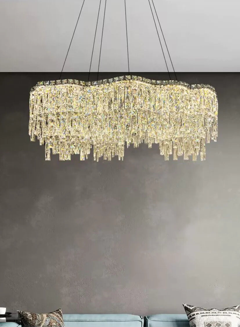 Lampadario di cristallo di lusso creativo, stile di design, forma rotonda/ovale irregolare, per camera da letto/soggiorno/sala da pranzo