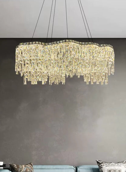 Lampadario di cristallo di lusso creativo, stile di design, forma rotonda/ovale irregolare, per camera da letto/soggiorno/sala da pranzo