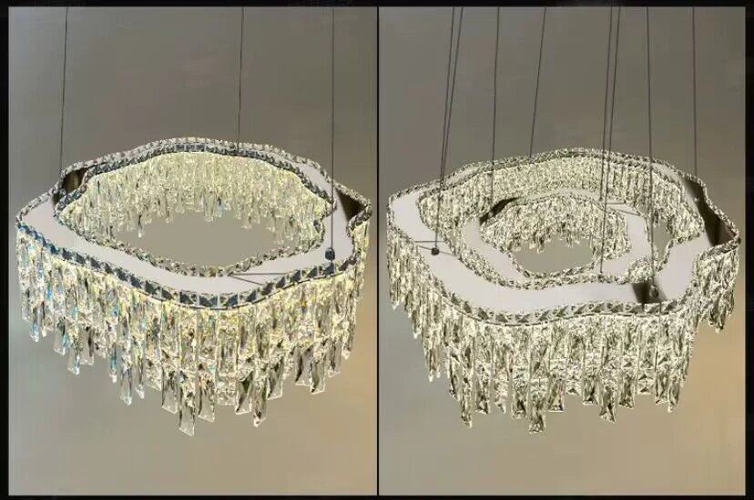 Lampadario di cristallo di lusso creativo, stile di design, forma rotonda/ovale irregolare, per camera da letto/soggiorno/sala da pranzo