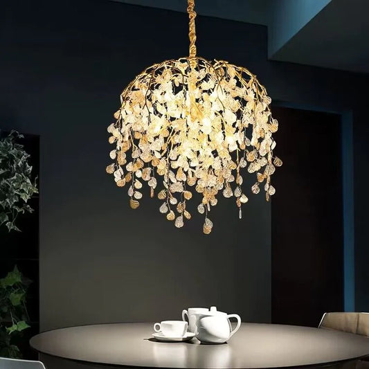 Modern Luxury Leaf Branch Crystal Chandelier Art Copper for Living/Dining Room/Bedroom