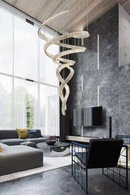 Designer Foyer Living Room Ceiling Light Fixture Stylish Spiral Crystal Chandelier for High-ceiling