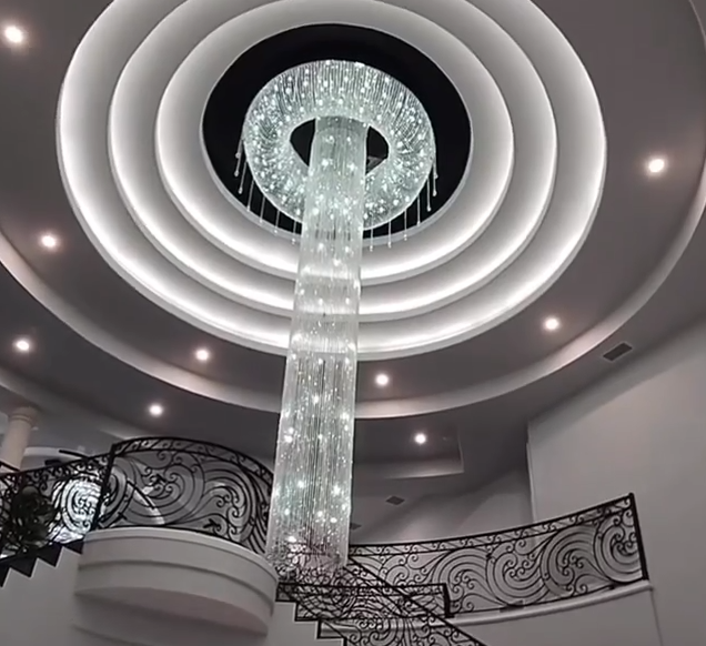 Super Large Light Luxury Jump Floor Spiral Staircase Chandelier For Hotels, Villas.