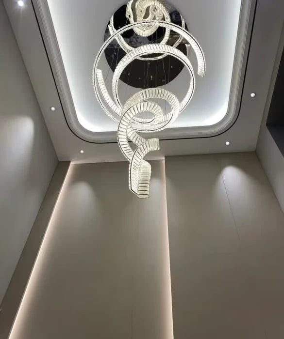 Designer Foyer Living Room Ceiling Light Fixture Stylish Spiral Crystal Chandelier for High-ceiling