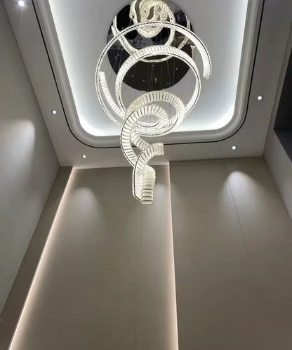 Designer Foyer Living Room Ceiling Light Fixture Stylish Spiral Crystal Chandelier for High-ceiling